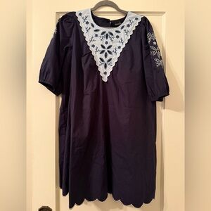 Pomander Place Light Blue Top with Navy Embroidery